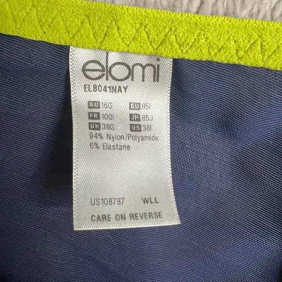 Elomi Energise Navy Blue Yellow Full Support Sports Bra Plus Size 38I Full Cup - Picture 3 of 6